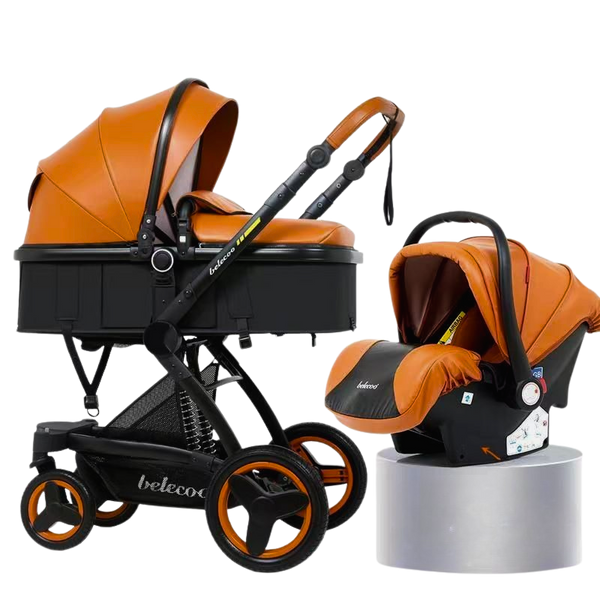 leather baby stroller 3 in 1 Belecoo PU Leather