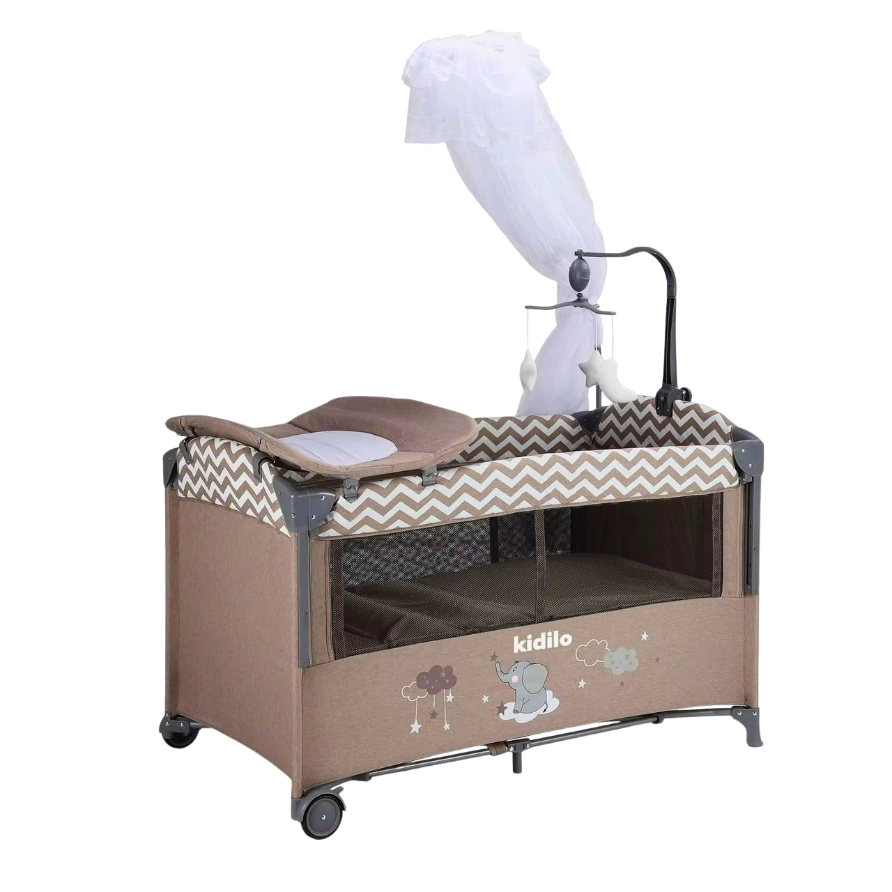 Kidilo Baby Camp Cot - Brown